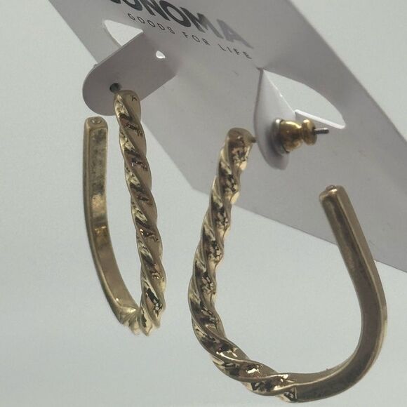 Sonoma Gold Tone Rope Textured Open Hoop Post Earrings 1.25 inch - Picture 8 of 8